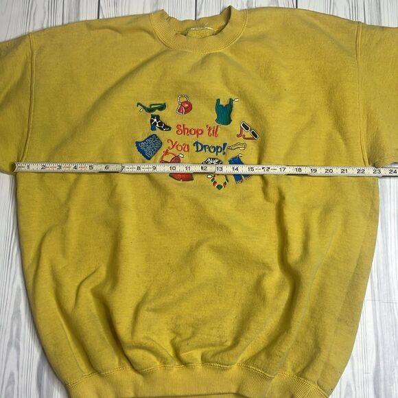 90s Vintage Embroidered Shop still You Drop Sweatshirt Yellow Large - Picture 3 of 6